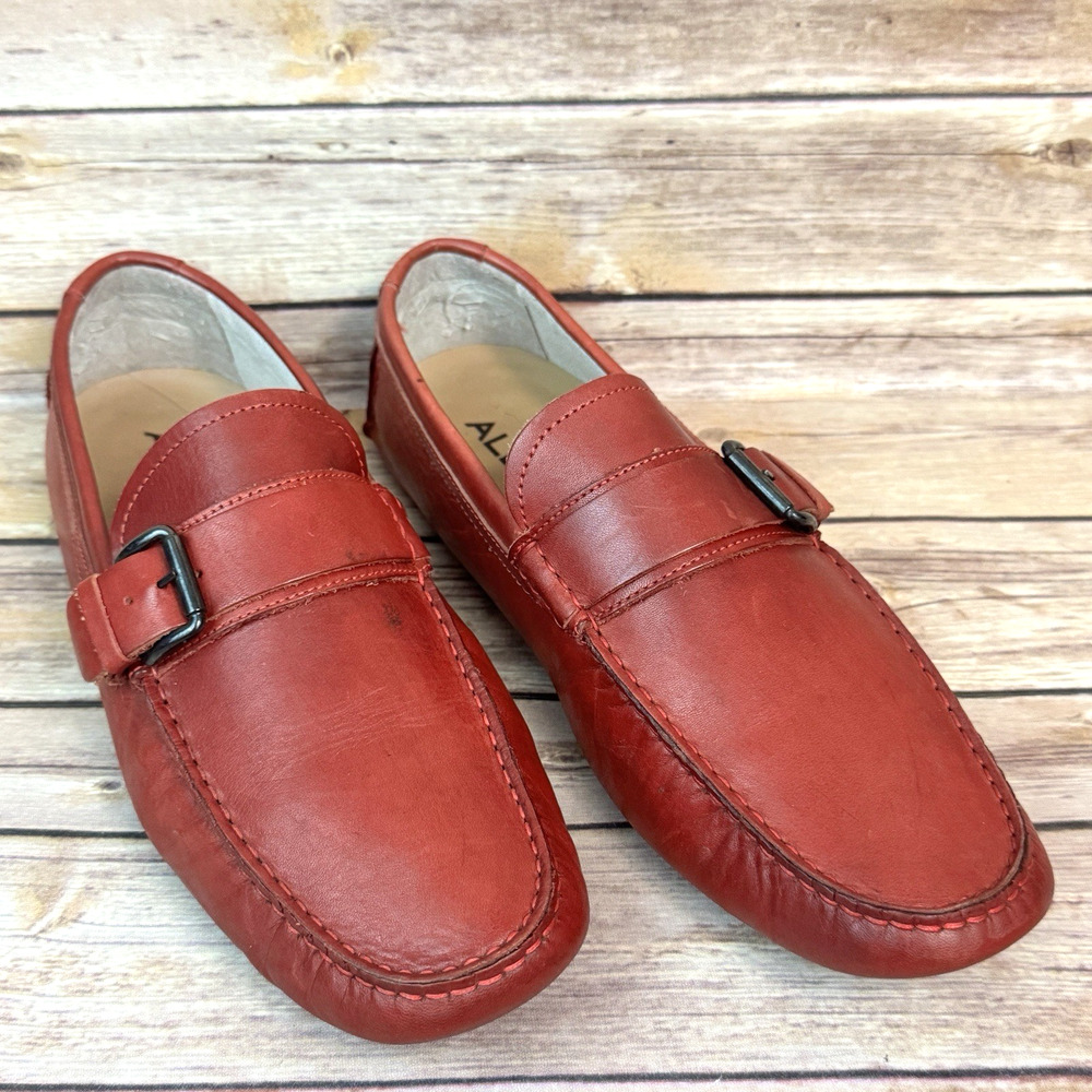 Aldo Mens Red Leather Slip On Career Casual Preppy Loafers Size 11